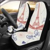 Car seat covers with Eiffel Tower design, polyester fabric, set of 2, dirt-resistant.