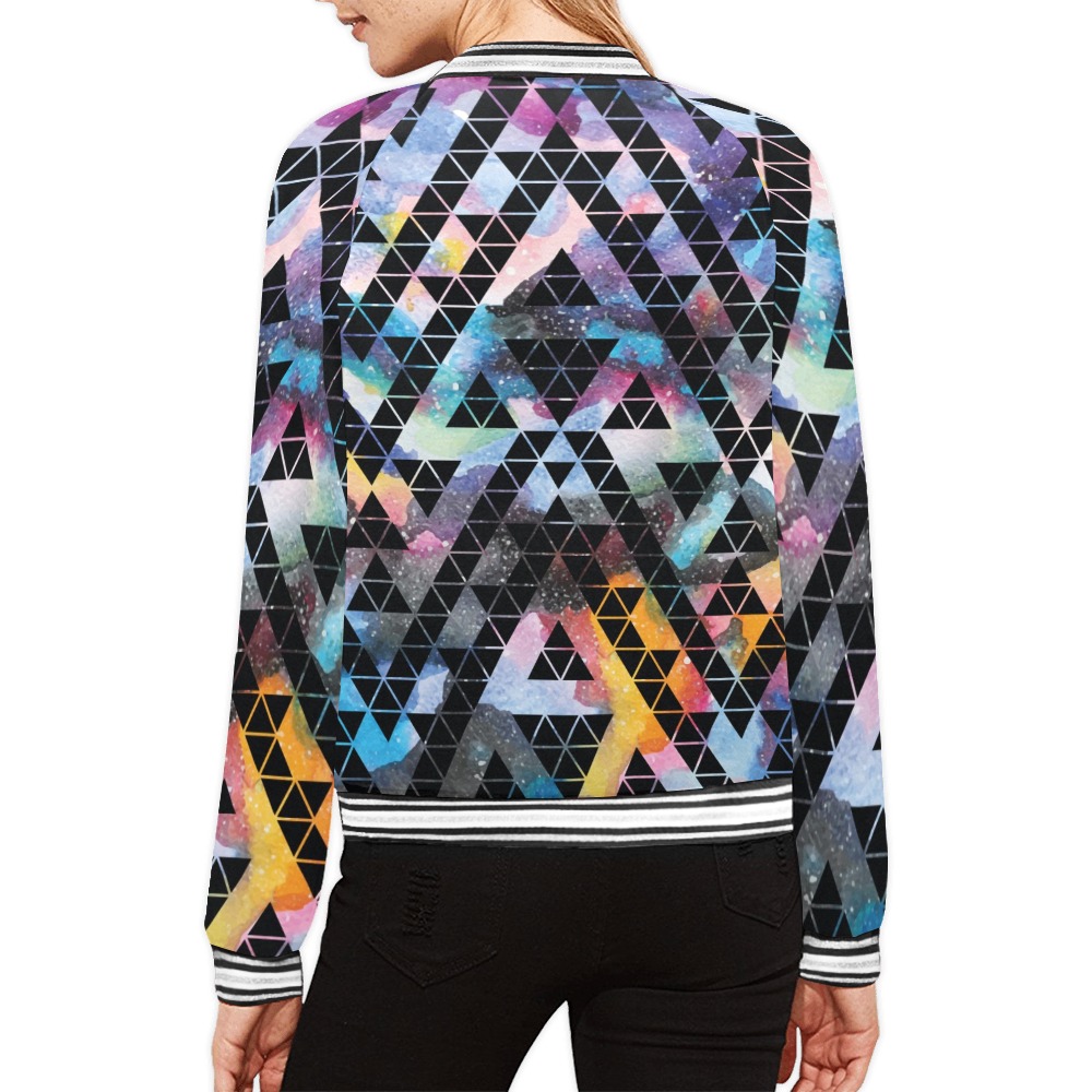 Women's H21 jacket with geometric pattern, striped cuffs
