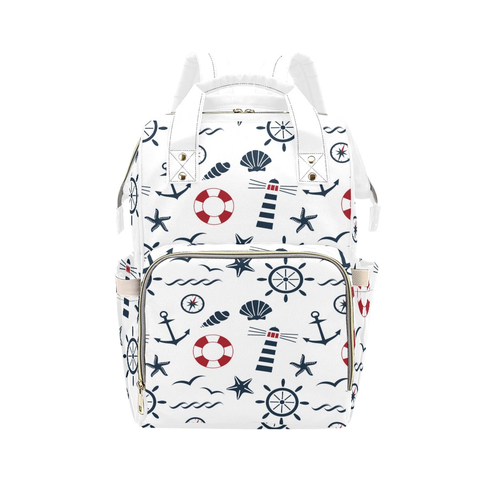 Multi-Function Backpack(Model1688) with Nautical Print - Waterproof Nylon