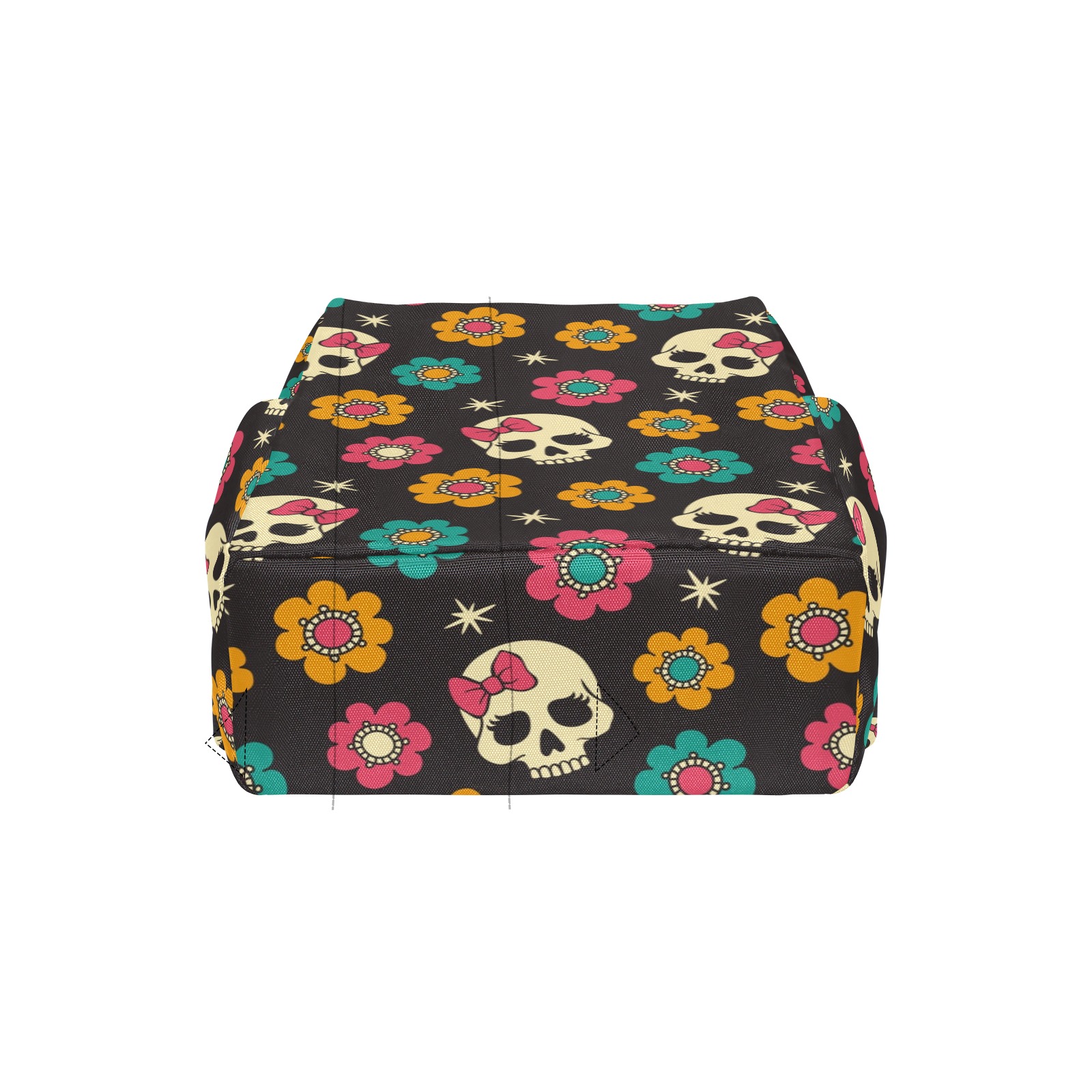 Polyester Lightweight Backpack with Skull and Floral Print, School or Travel Bag.