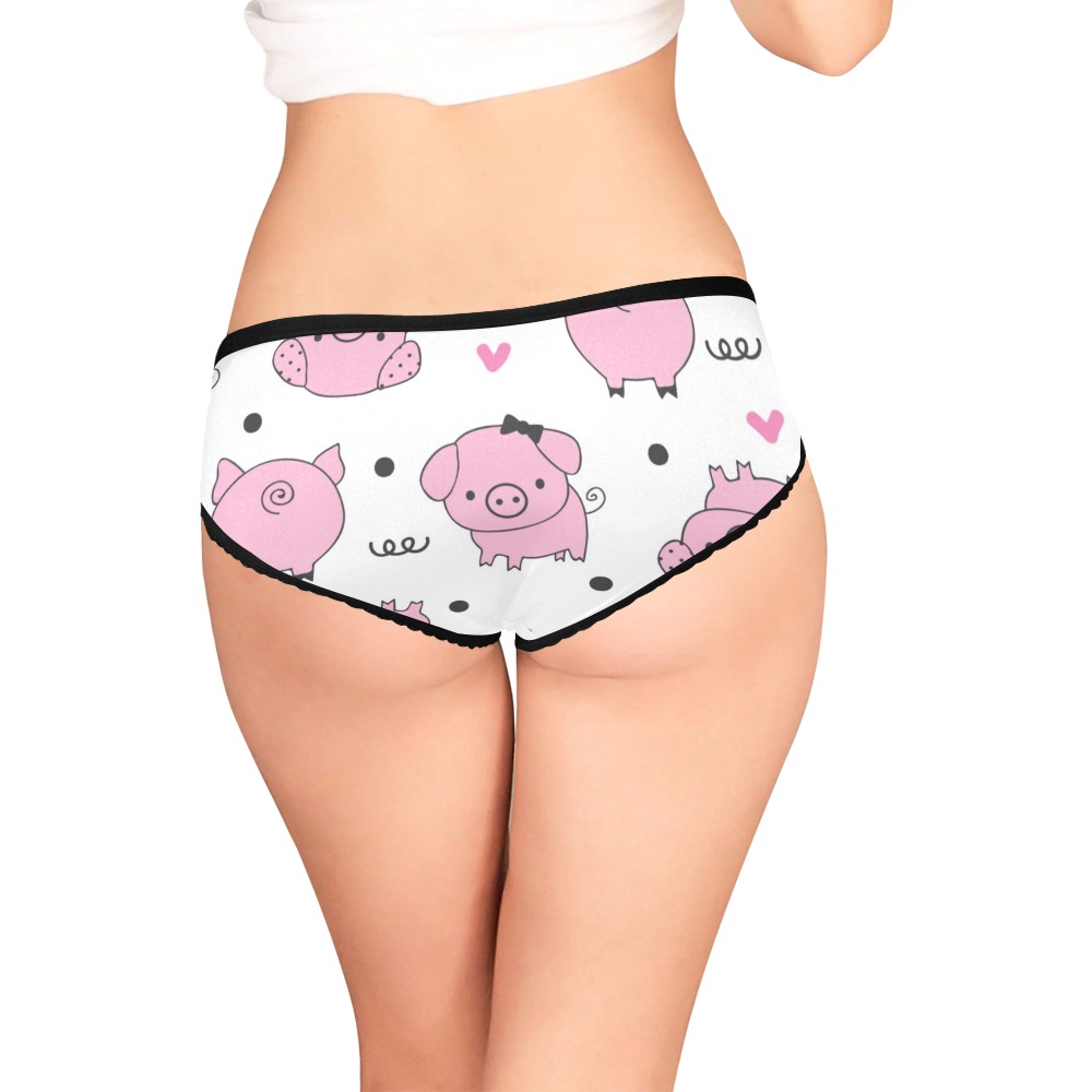 Women's High-cut Briefs with Pink Pig Pattern