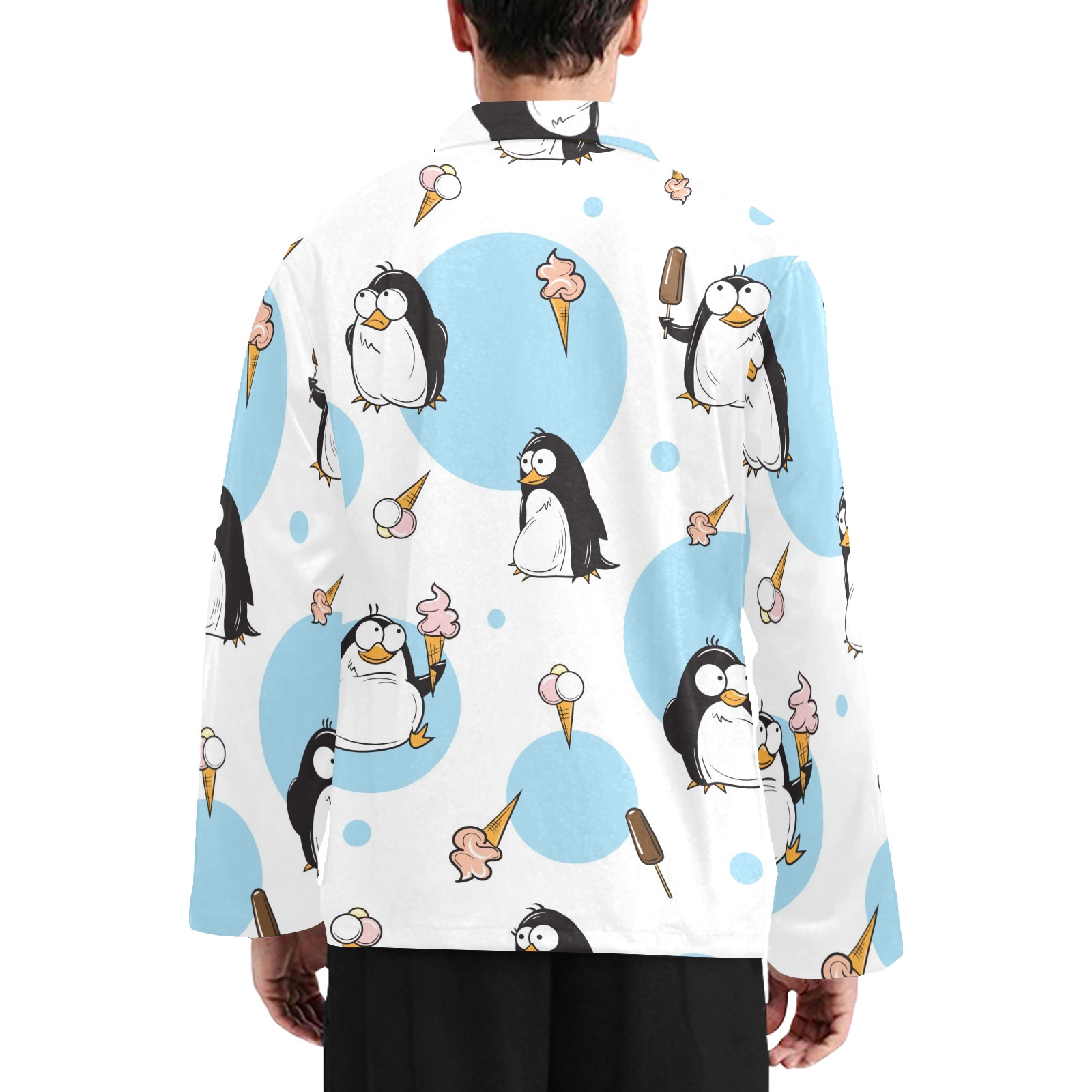 Men's V-Neck Pajama Top with Penguin Print Back View