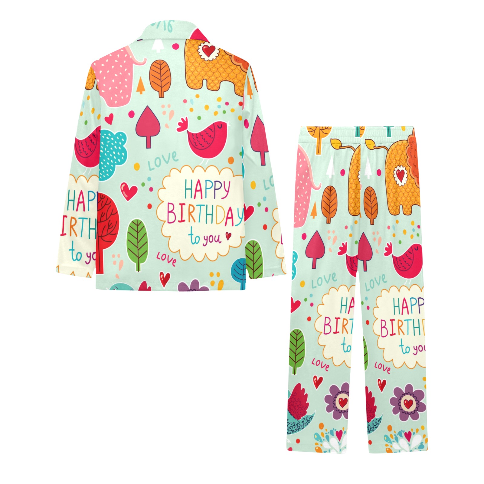Little Boys' V-Neck Long Pajama Set (Sets 02) with "HAPPY BIRTHDAY" print, comfortable sleepwear.