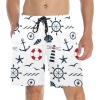 Men's nautical print beach shorts with anchor and wheel design.