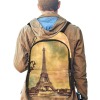 Eiffel Tower print fabric backpack with side mesh pockets, adjustable straps, perfect for school or travel, Inkedjoy product.