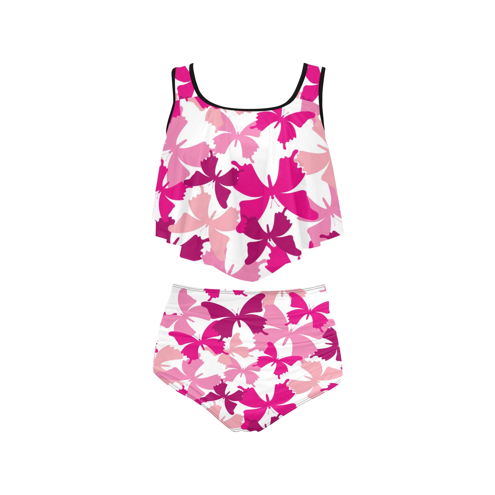 Pink floral High Waisted Flounce Bikini Set, perfect summer swimwear for women