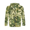 Green camouflage men's full zip hoodie with print design and drawstring hood.