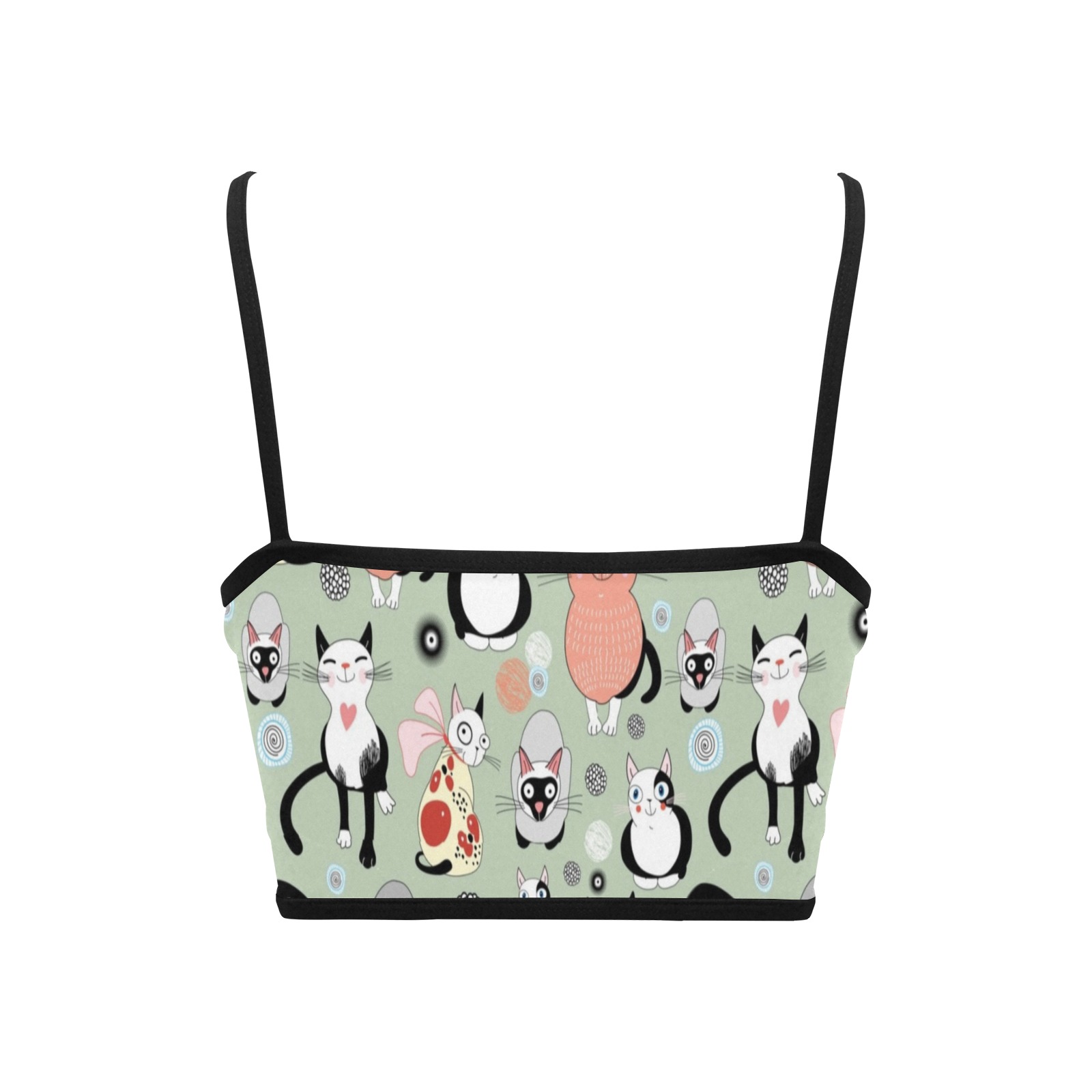 Crop Top (T67) with cat print, polyester spandex blend for yoga & casual wear.