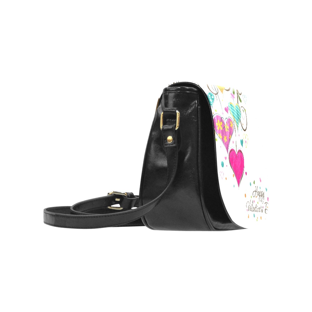Black PU Leather Classic Saddle Bag for Women with Adjustable Strap