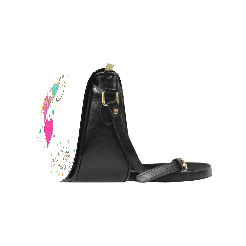 Black PU Leather Classic Saddle Bag(Model1648)(Big) with adjustable strap