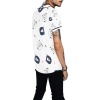 Men's All Over Print Baseball Jersey (T50) in white with blue pattern, featuring short sleeves, and mesh fabric.