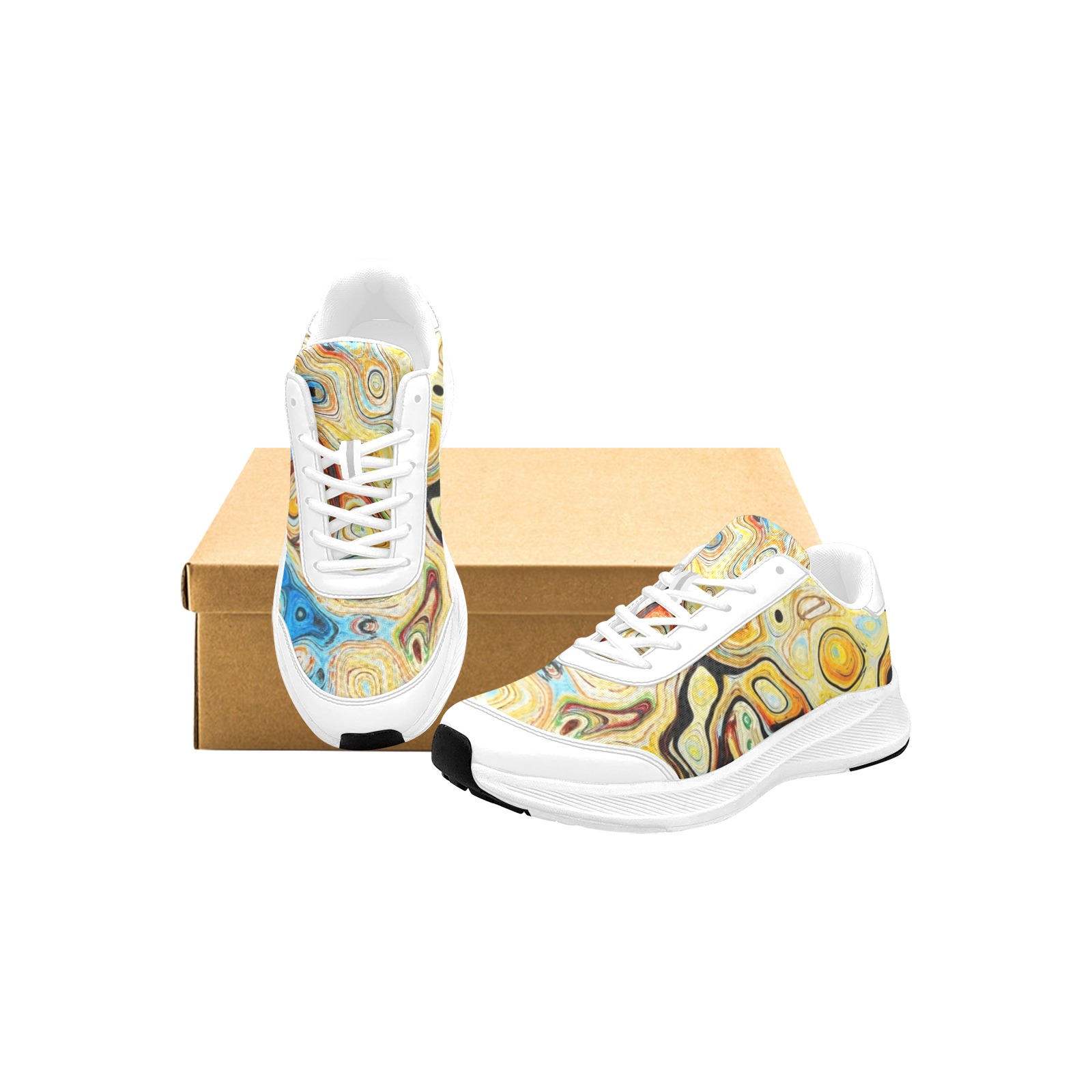 Men's white all-over print Mudguard Running Shoes with white sole