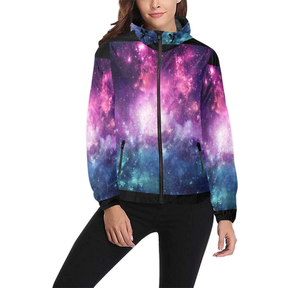 Unisex Galaxy Print Hooded Windbreaker (Model H23)