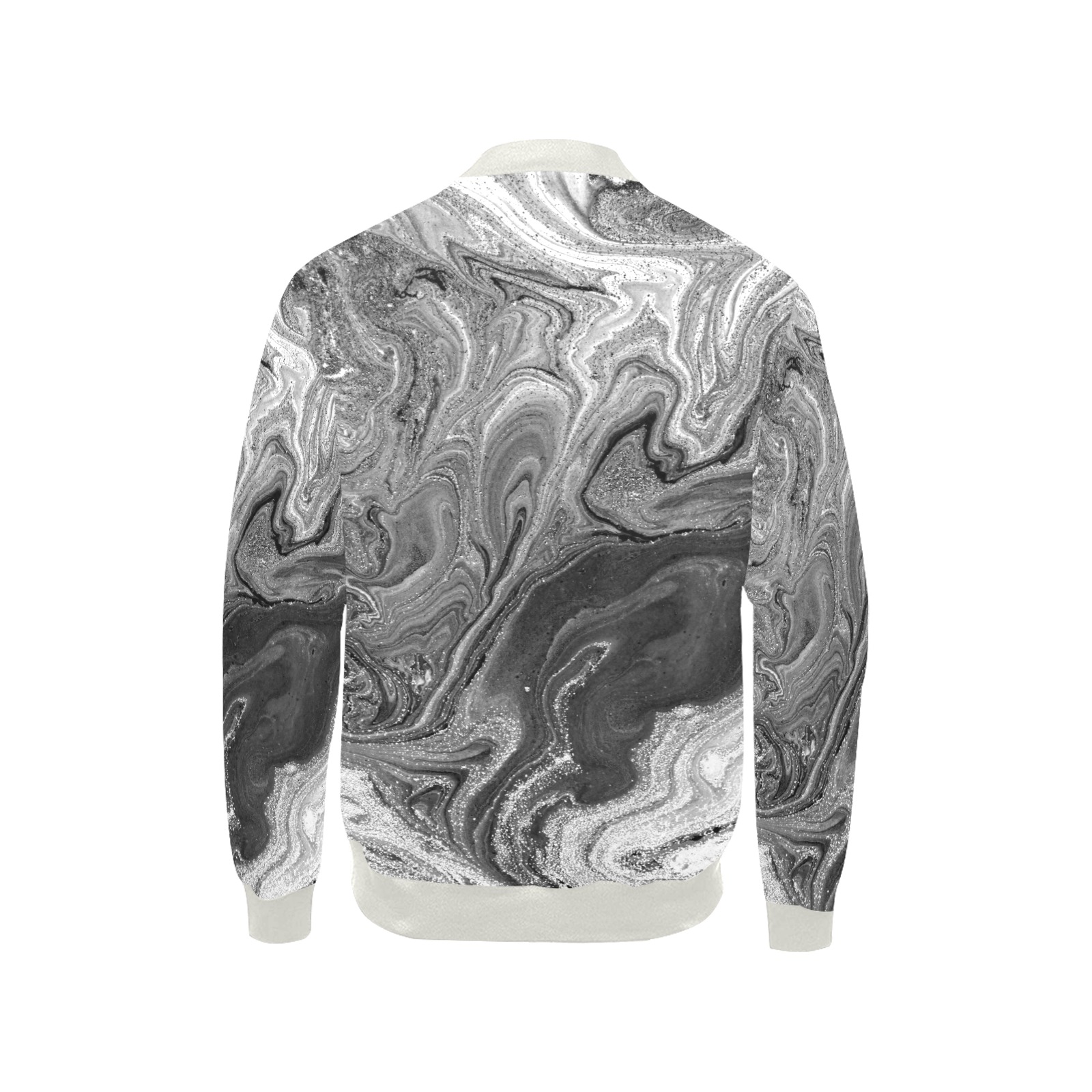 Kid's abstract black and white bomber jacket back view