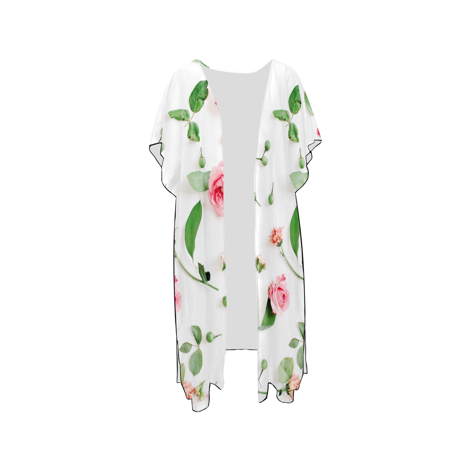 White floral chiffon cover-up with mid-length side slits, beachwear essential