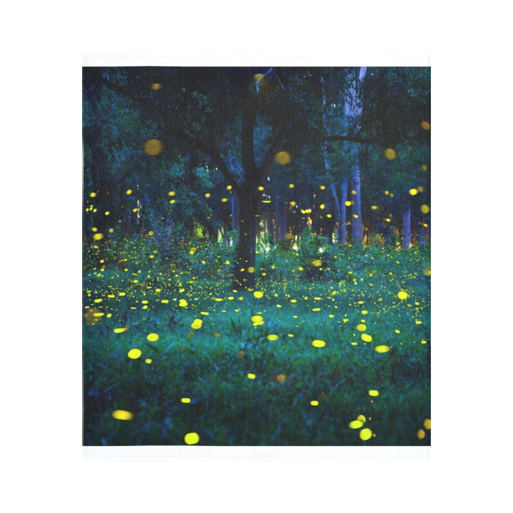 Luminous forest wall tapestry with fireflies, polyester fabric, 51x60 inches, perfect wall decor for dorm and living room.