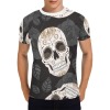 Men's All Over Print T-shirt (Model T40) featuring a sugar skull pattern, black background