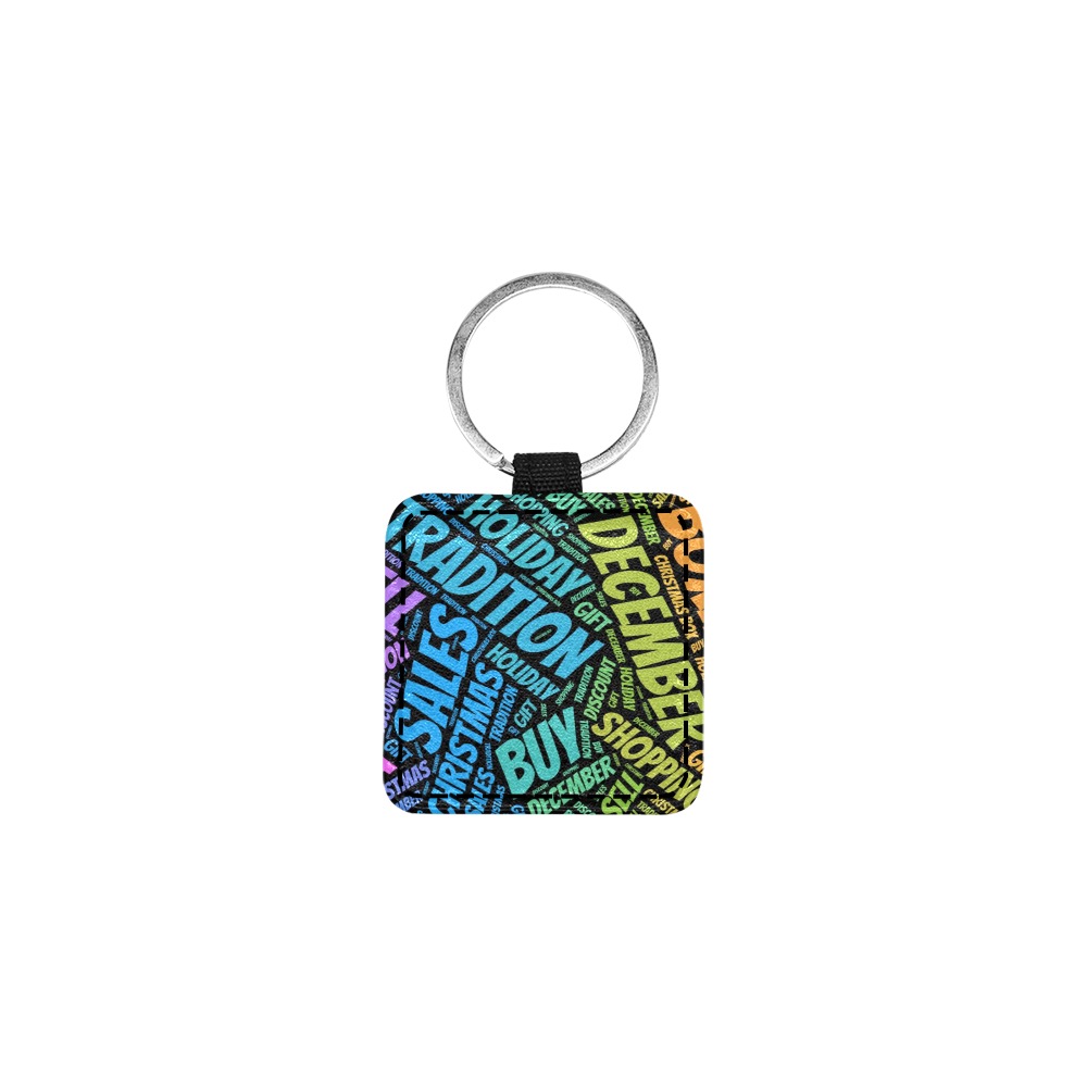 Square PU leather pet ID tag with custom design, includes split ring for pet dog.