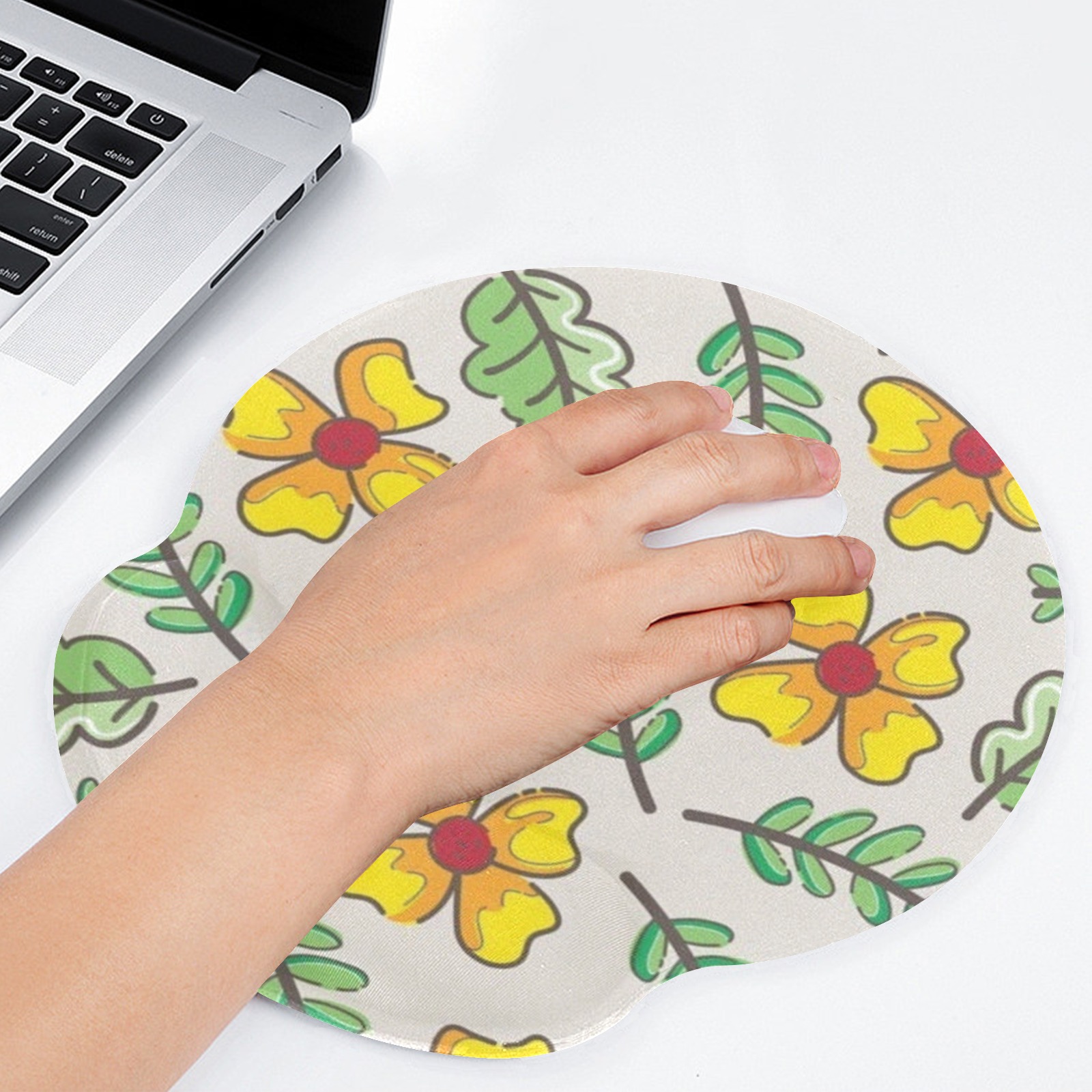 Floral Mousepad with Wrist Rest. Soft silicone base and comfortable support for long computer use.
