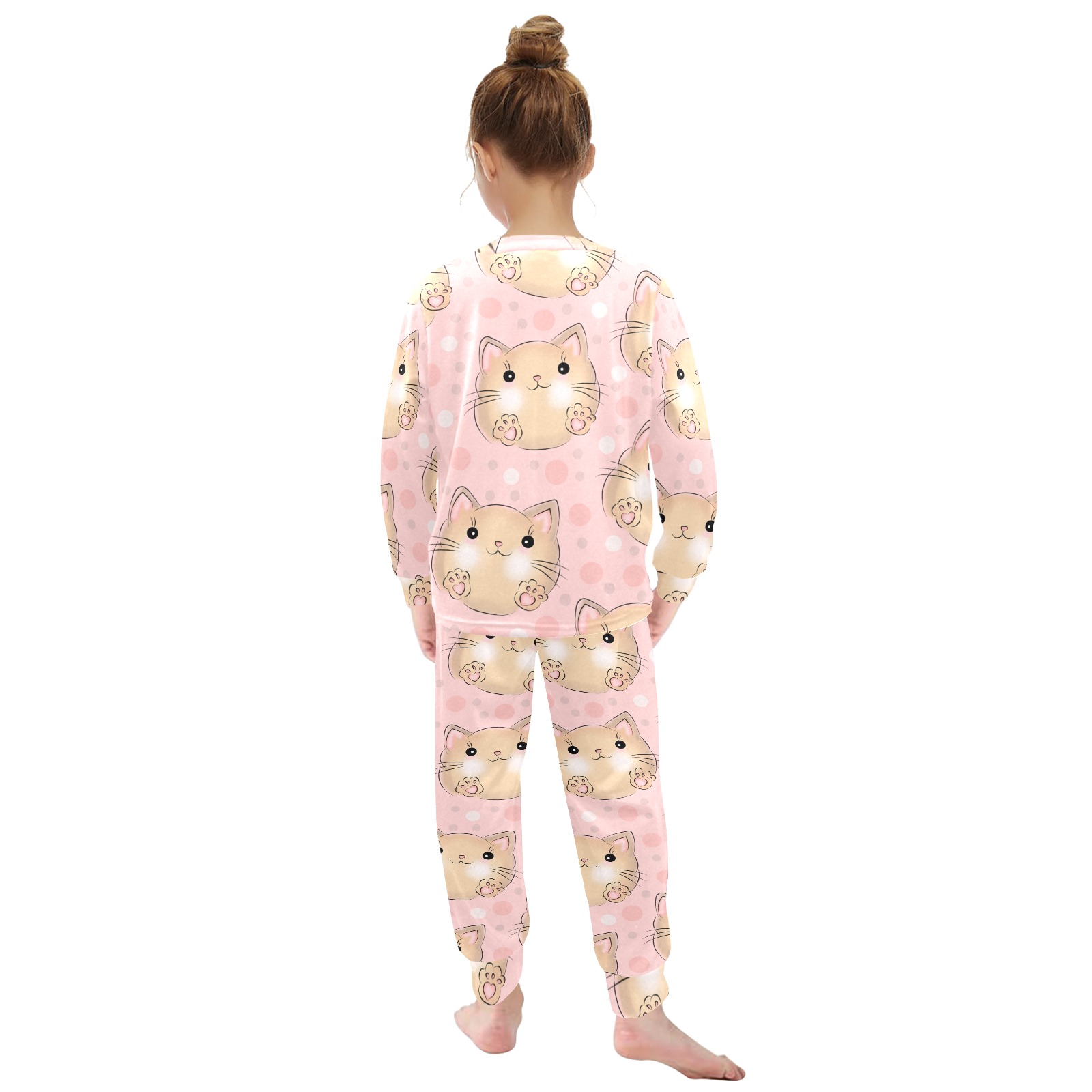Little girl's pink owl pajama set, long sleeve and pants, made of polyester, cozy sleepwear.