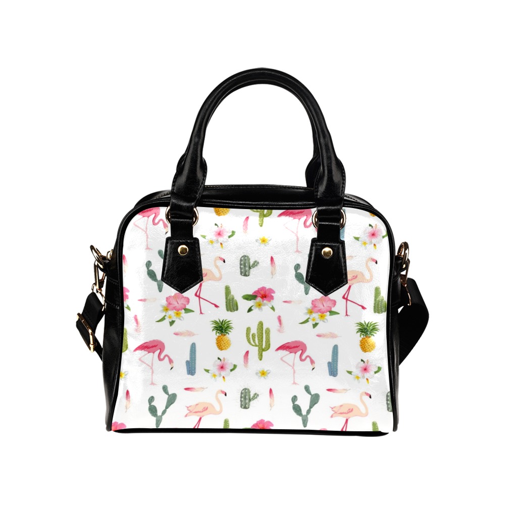 Fashionable Shoulder Handbag (Model 1634) with flamingo and cactus print, PU leather.