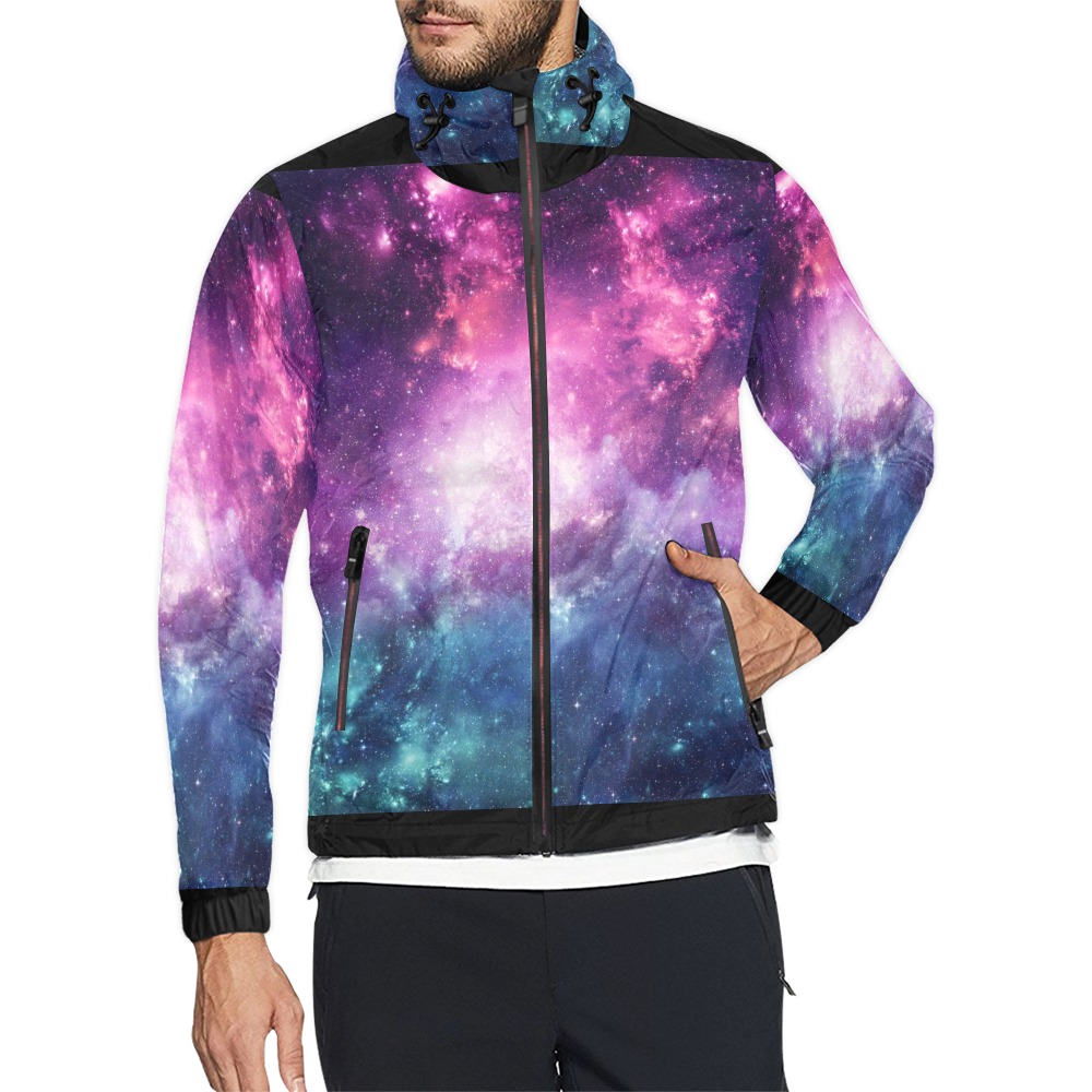 Unisex All Over Print Galaxy Windbreaker Model H23, full zip, polyester, hooded.