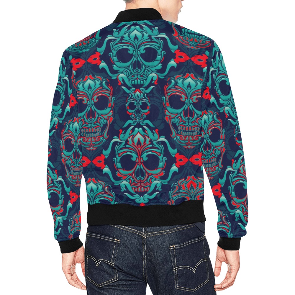 Men's All Over Print Casual Jacket (Model H19) with skull pattern, polyester fabric, full zip.