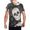 Men's All Over Print T-shirt (Model T40) featuring a repeating sugar skull print on a black background