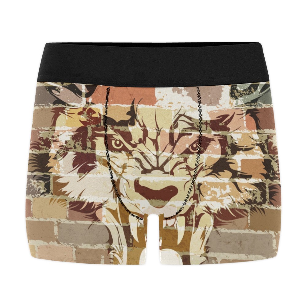 Men's All Over Print Boxer Briefs with Wolf Design, Comfortable Polyester Underwear
