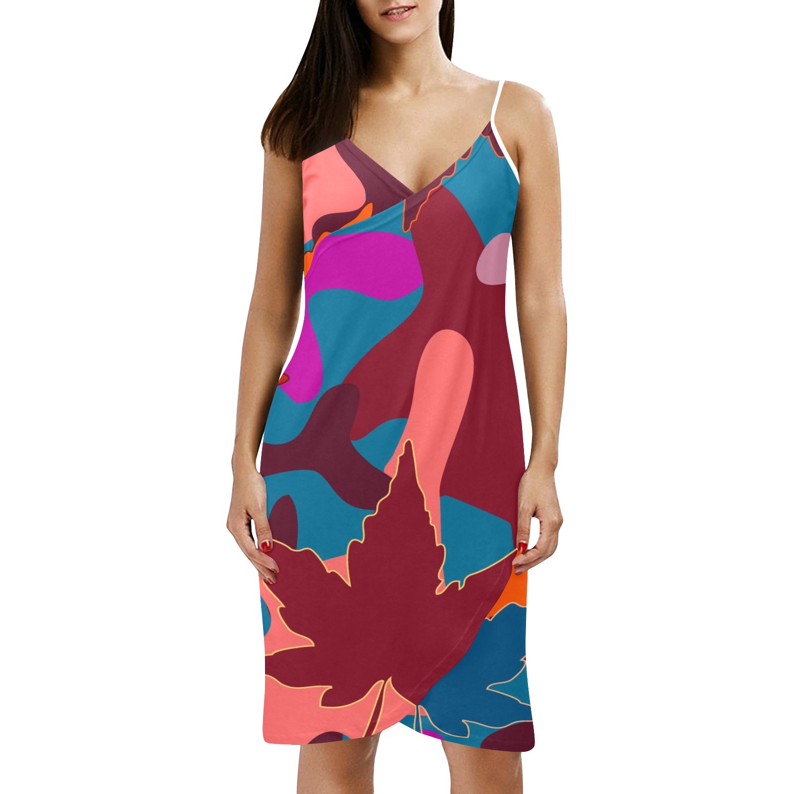 Spaghetti Strap Backless Beach Dress with Abstract Print