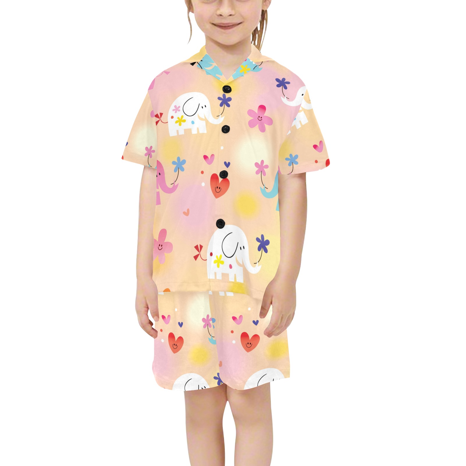 Little Girls' V-Neck Pajama Set, colorful cartoon print, polyester sleepwear for girls 2-7