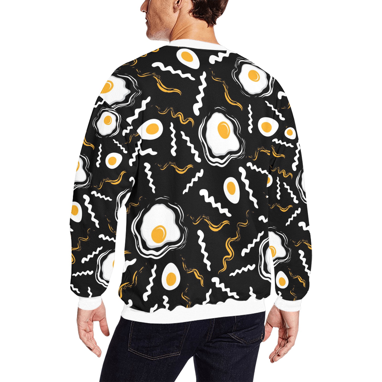 Men's Black All Over Print Sweatshirt with Egg and Bacon Pattern