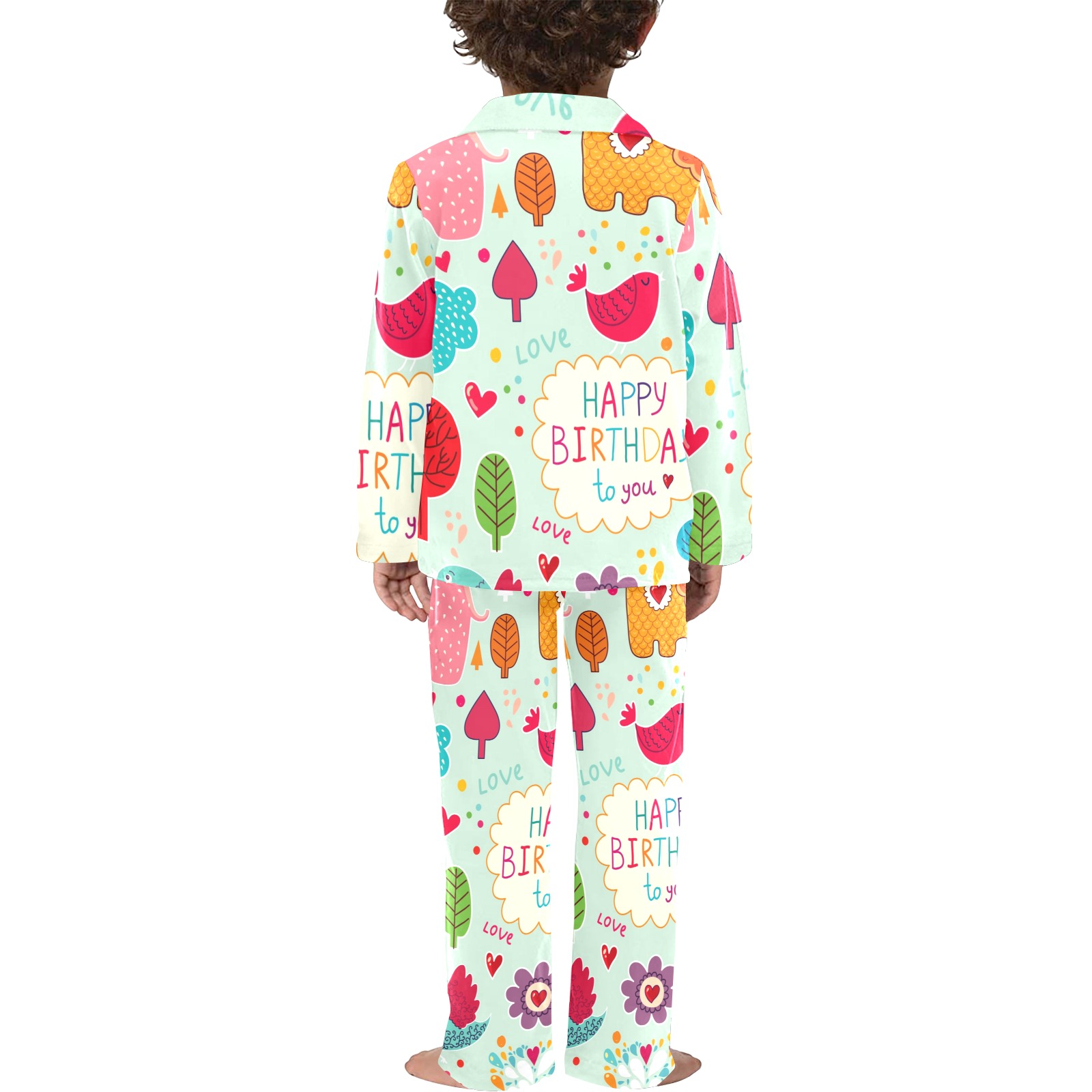 Little Boys' V-Neck pajama set with colorful patterns and "Happy Days" print, home wear.