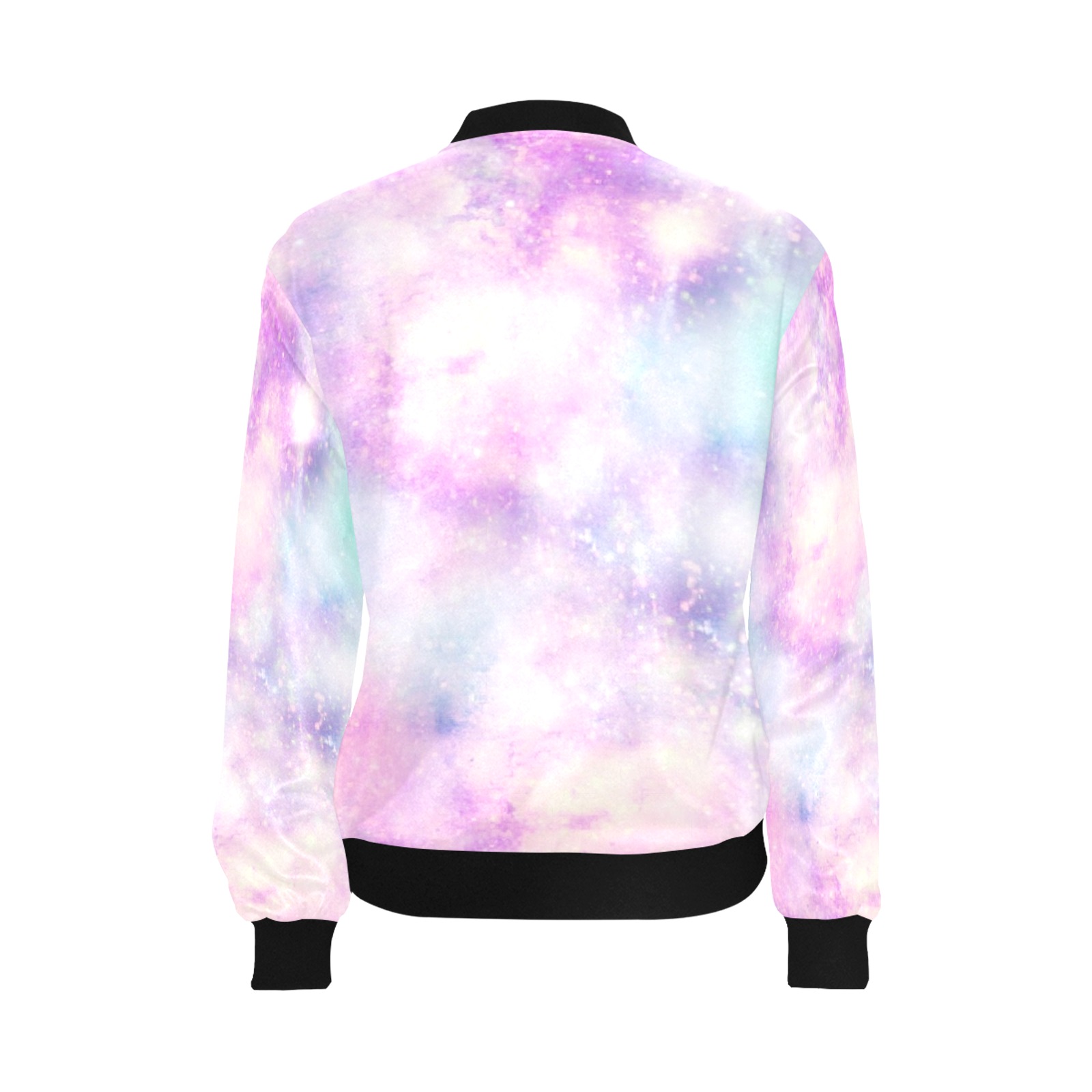 Women's H36 Bomber Jacket Back - Pastel tie-dye print with black trim, perfect for women.