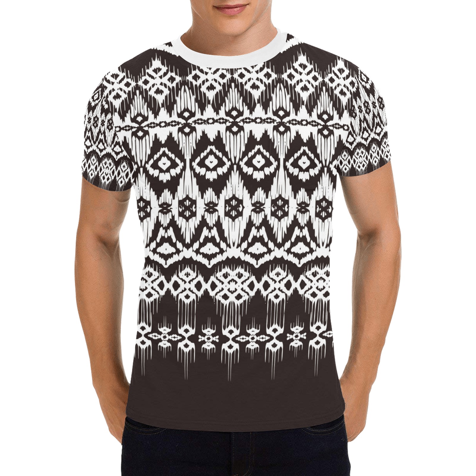 Men's All Over Print Patch Pocket T-Shirt (Model T56) in White and Black, Polyester fabric, short sleeve
