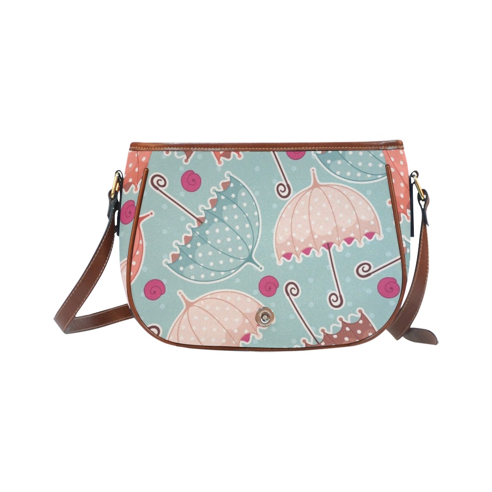 Saddle Bag (Model 1649) for women with turquoise umbrella print, waterproof Oxford cloth, adjustable strap