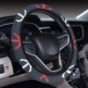 Steering wheel cover with red and white pattern, neoprene fabric for car interior decor