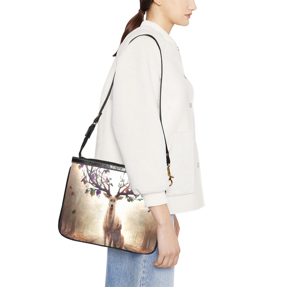 Gold sequined shoulder bag (Model 1710) on woman, perfect for shopping or travel