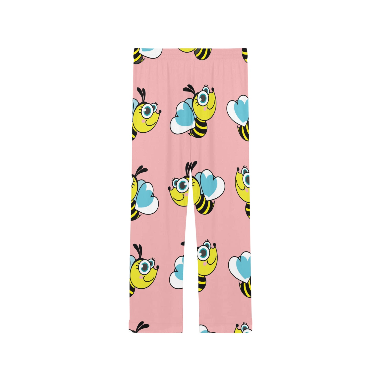 Pink women's pajama pants with cartoon bee pattern, 100% polyester sleepwear for women, comfortable and breathable