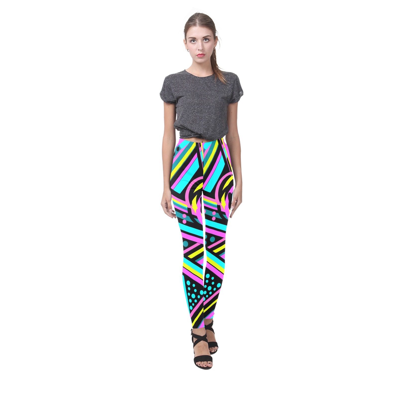 Women's All-Over Leggings (Model L01) with Colorful Geometric Pattern - Stylish and Comfortable