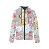 Women's cartoon print padded hooded jacket with zipper closure and elastic cuffs