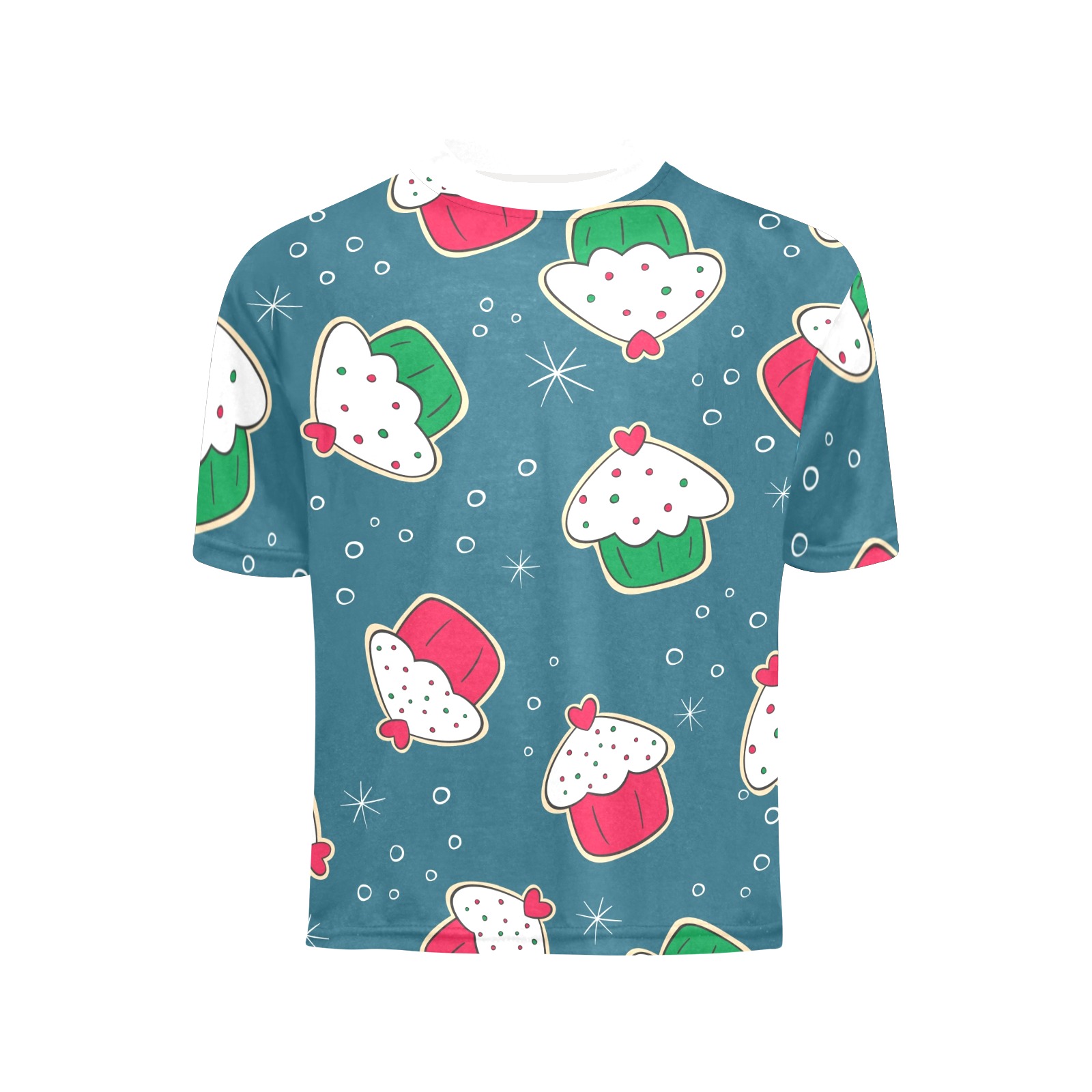 Boys' all-over print crew neck T-shirt featuring cupcake pattern, made of polyester, perfect for summer wear.