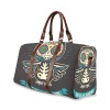 Brown travel bag with owl pattern, waterproof fabric, ideal for travel.
