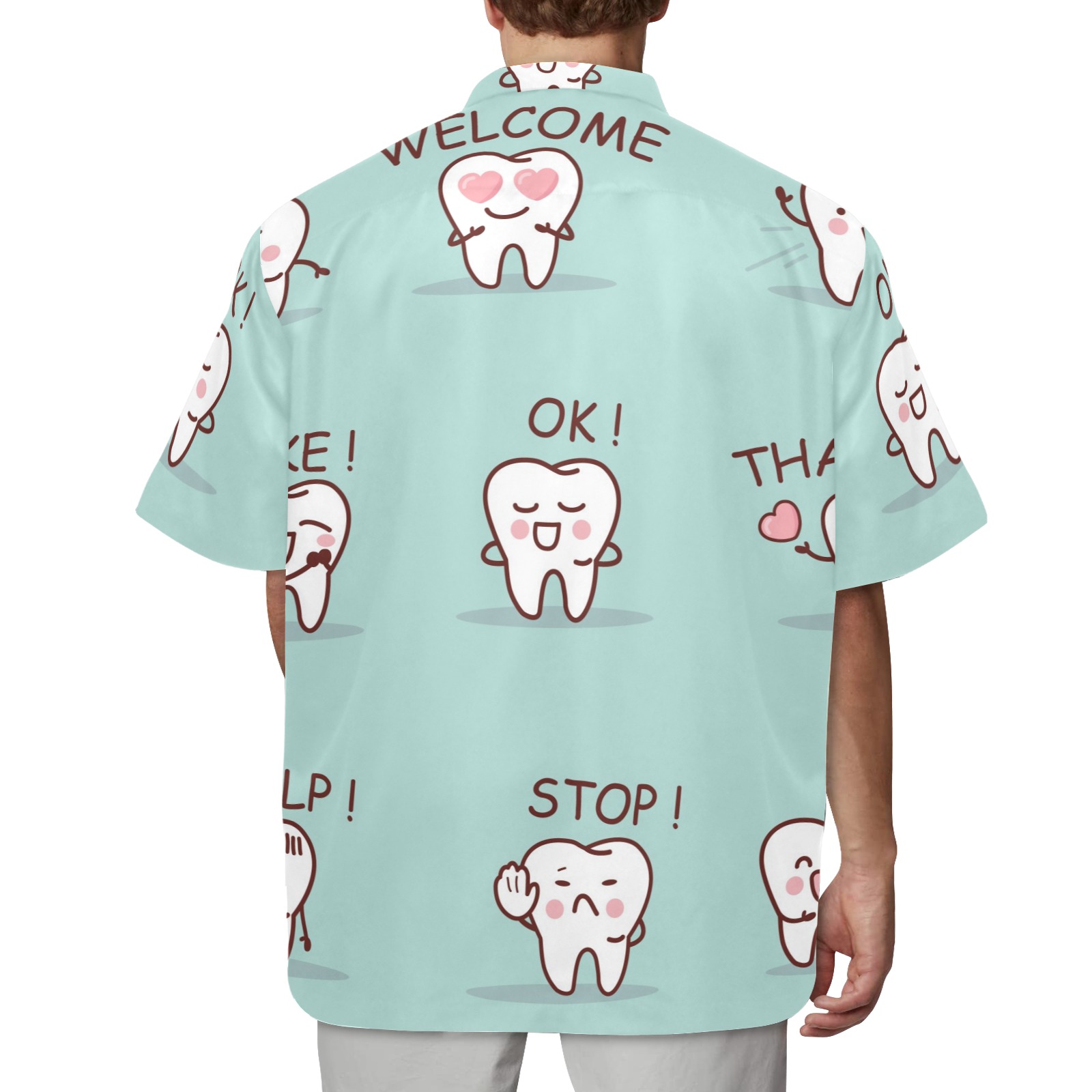 Turquoise Grooming Jacket (H53) with tooth pattern and text for pet grooming, zip up