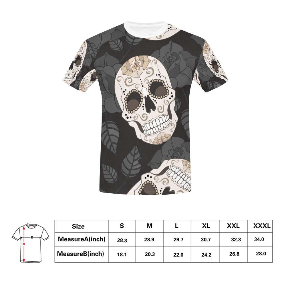 Men's All Over Print T-shirt (Model T40) - Sugar Skull Design