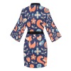 Navy blue Women's Long Sleeve Kimono Robe with orange fox pattern and black belt