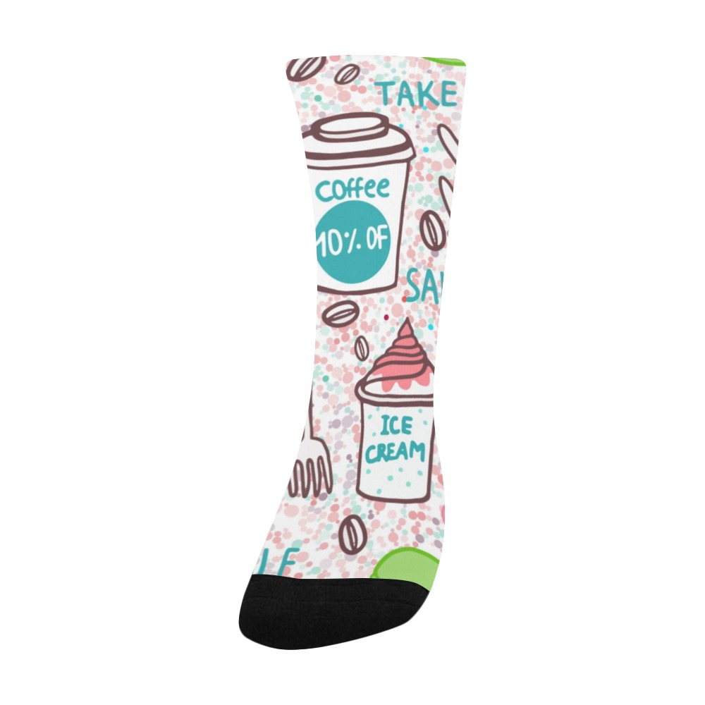 Kid's custom coffee and ice cream socks for kids, featuring coffee cup and ice cream cone design