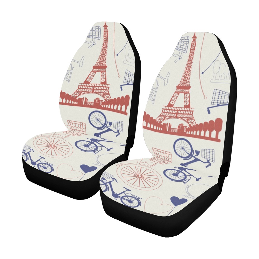 Car seat covers (Set of 2) with Eiffel Tower pattern, polyester fabric, dirt-resistant.