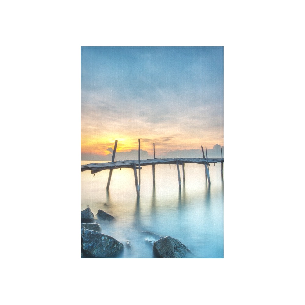Sunset over water wall tapestry, polyester 40x60 inch, perfect for home decor.
