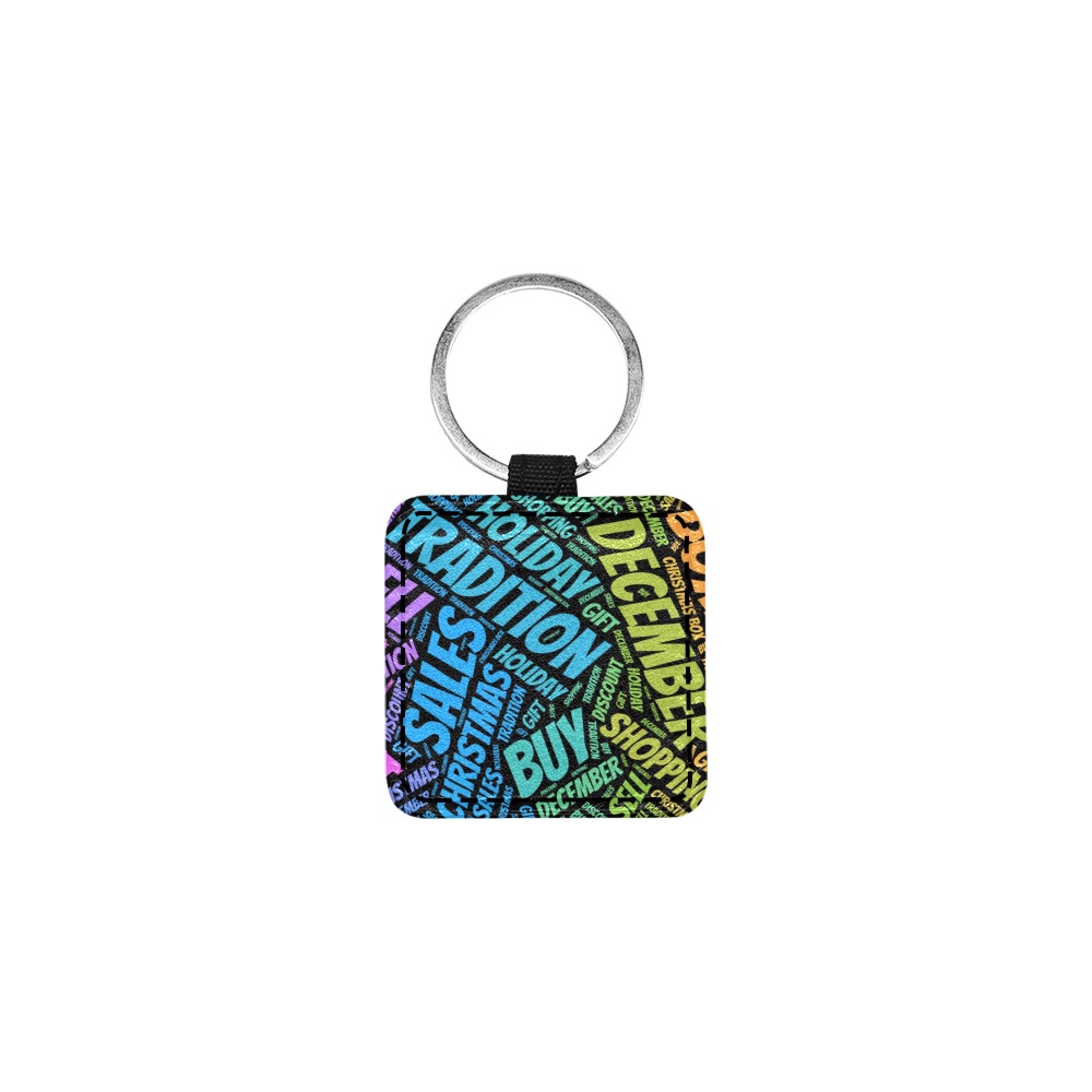 Square PU leather pet ID tag with colorful design, includes a split ring for easy attachment.